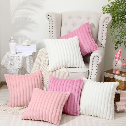 Mixweer 6 Pcs Valentine's Day Faux Fur Plush Throw Pillow