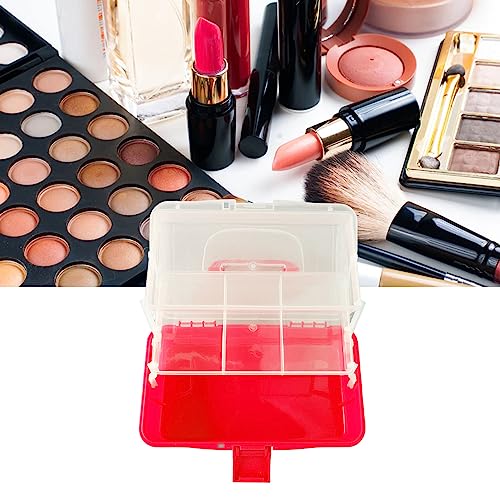 Image of 3 Layer Folding Storage Box, Plastic Dividing Storage Box Handled Art Supply Organizer Portable Folding Tackle Box with Handle Red for Sewing, Art Supplies, Medicine, Tools(27.5x16x13cm)