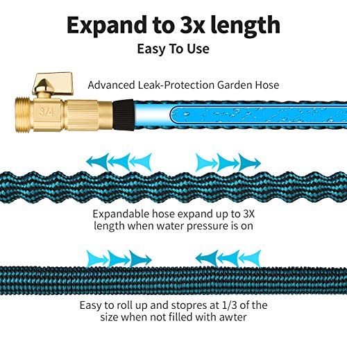 BFULL 100FT Garden Hose, Expandable Water Hose with 10-Function Spray Nozzle, Durable Strength 3750D, 4-Layer Latex, Flexible Leakproof Water Hose with Solid Brass Connector for Watering & Washing