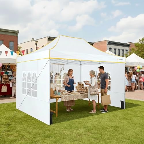 Image of Hoteel 10x15 Heavy Duty Pop Up Canopy Tent with 4 Sidewalls, White