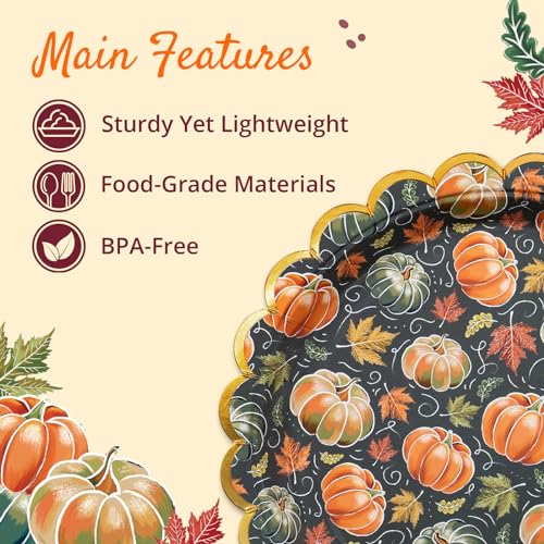 Image of Confettiville Thanksgiving Paper Plates, 50-Count Disposable Thanksgiving Dinner Plates, Scalloped, Party Supplies, Pumpkins, Green