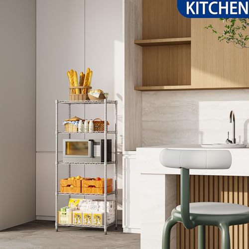 Image of REGILLER 5-Wire Shelving Metal Storage Rack Adjustable Shelves,Standing Storage Shelf Units for Laundry Bathroom Kitchen Pantry Closet(Silver,11.8 inch D x 21.2 inch W x 53.5 inch H)