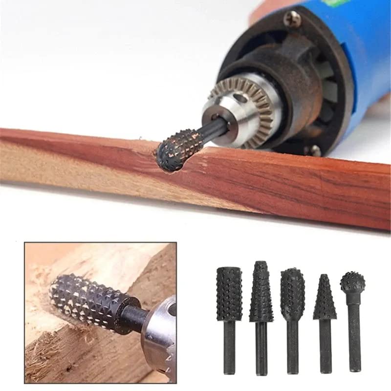 RetLeen 5 Pieces Rotary Grinding File/Wood Carving Rotary Craft Files/Rotary Rasp File for Wood Working Hand Tool/Rotary Burr Drill Bit for Wood Carving (Shank Size- 1/4", 6mm) 2