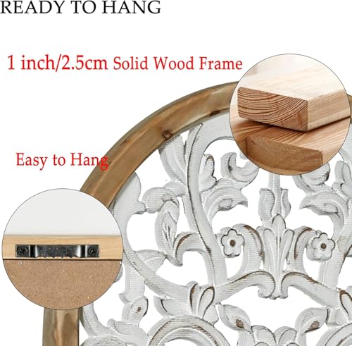 Image of Decor Delights Wall panel Floral MDF Wall Decoration Panel, Hanging Wood Carving Wall Decoration Panel for Living Room, Bedroom, Hallway, Office Wooden Wall Hanging Plaque, Wood Carving (Arch White)