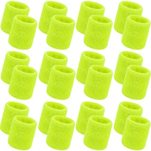 Image of Bememo 24 Pcs Wrist Sweatbands Bulk Sports Wrist Bands for Men Women Breathable Athletic Tennis Wristbands Stretchy Absorbent Cotton Terry for Basketball, Baseball, Gym, Working Out