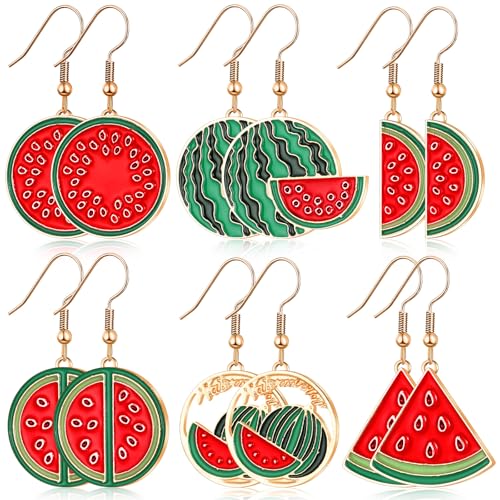 Nosiny 6 Pairs Earrings for Women Jewelry Soccer 4th of July Baseball Softball Golf Sports Game Earrings Fruit Nurse Tooth(Watermelon Green and Red)
