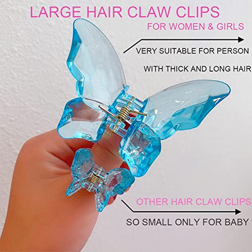 6 Pieces Large Butterfly Hair Claw Clip Clear Jaw Clips 3.4 Inch Hair Claw Clips For Thick Hair Jumbo Claw Clip ​For Girls And Women (Crystal 6) #TOP2