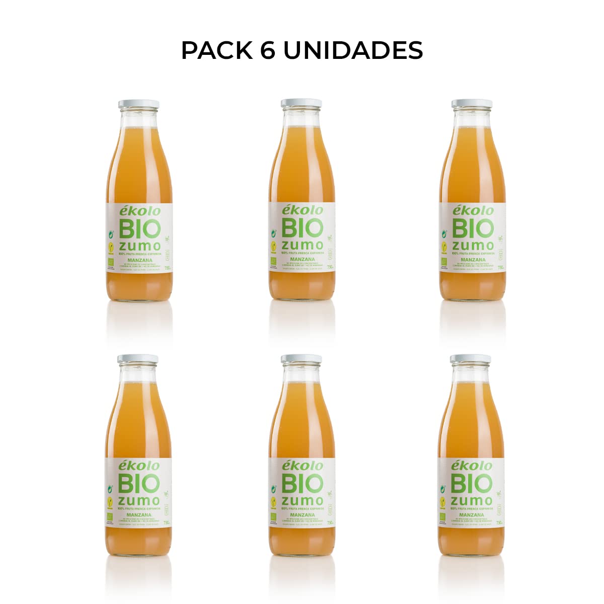 ÉKOLO Zumo de Manzana Ecológico, 100% Exprimido, 6 Botellas x 750 ml, 4500 ml