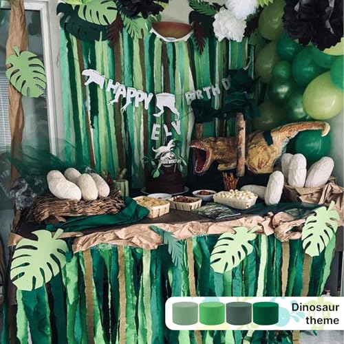 Image of PartyWoo Sage Green Crepe Paper Streamers 6 Rolls 492 ft Pack of Hunter Sage Green Gold Sand White Crepe Paper for Jungle Safari Graduation Birthday Party Decorations (1.8 Inch x 82 Ft /Roll)