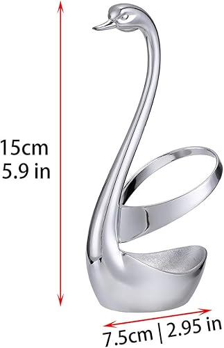 Miniatura 5 de AnSaw Soporte de base de cisne plateado con 20 cucharas de café con mango de hoja pequeña de 4.7 pulgadas (plata, 20)