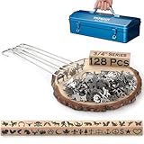 PKPKAUT 128Pcs Mini 3/4" Branding Irons, Assorted Characters Custom Wood Branding Iron Personalized for Wood Working, Leather Hat, Felt, Cowhide, BBQ Brander & Bread Logo, Steak Branding Iron for Food