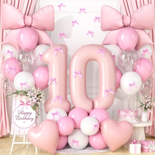 Image of 10th Birthday Decorations for Girls,Pink Bow Balloons for Party Decorations