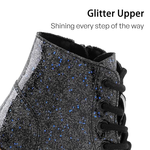 Girls Glitter Ankle Boots Side Zipper Combat Shoes with Lace Up for Toddler/Little Kid/Big Kid3