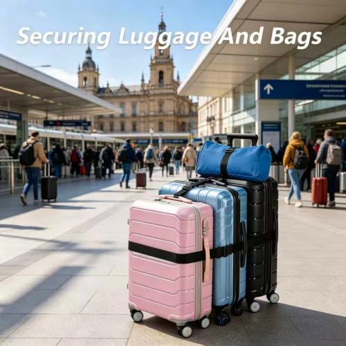 Image of 5 Packs Luggage Straps for Suitcases, 2 Luggage Connector Straps & 2 Adjustable Bungee Luggage Belt & Elastic Strap, Connect Up to 4 Suitcases & Add a Bag, for 20-32 Inch Luggage, Black