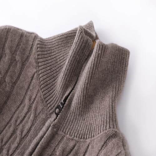 Women's Cashmere and Wool Blend Thickened Zip-Up Twist Pattern Lapel Cardigan Sweater3