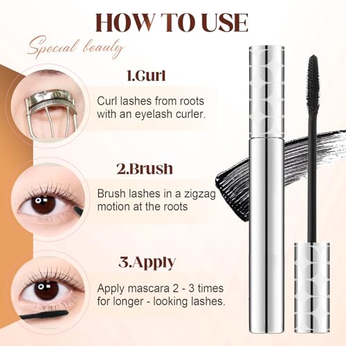 Image of Mascara for Older Women 60 Plus, Waterproof Mascara for Volume and Length, 3D Curling Eyelash Long-lasting, Washable, Smudge Proof & No Flaking (Brown)