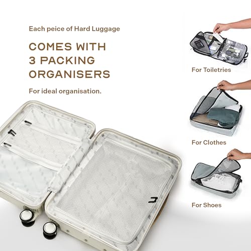 Image of THE ASSEMBLY Double Spinner Hard Luggage Set Of 3 | Premium Polycarbonate Cabin & Check-In Trolley Bags With Wide Handle & Noise-Free 8 Wheels - Roverpro,White, Small,Medium,Large, 73.5 cm