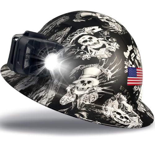 RDSGSO Industrial Full Brim Safety Helmet with Lamp Adjustable Vents Breathable Lightweight Full Brim Hard Hats with Headlight for Construction Outdoor Work ANSI (XKL+RGLR02 Lamp)