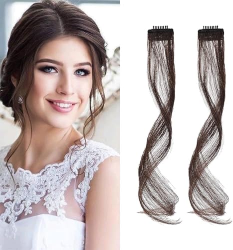 KBRPEY 2 Piezas 35 cm Flequillo Postizo Pelo Natural Side Air Bangs Extensión Cabello Extensiones Flequillo para Mujeres y Niñas (Marrón A)