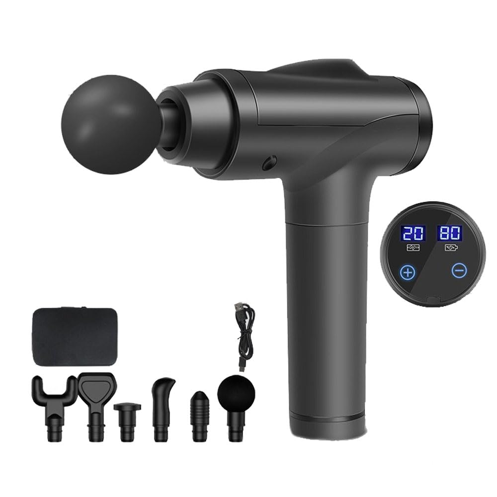Pistolet de massage professionnel V1 - Technologie Deep Tissue, 3 600 impulsions par minute, 12 niveaux réglables et 6 têtes de massage professionnelles pour un soulagement total des muscles