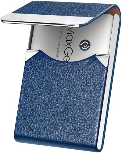 MaxGear Business Card Holder, PU Leather & Stainless Steel Business Card Case for Men or Women, Slim...