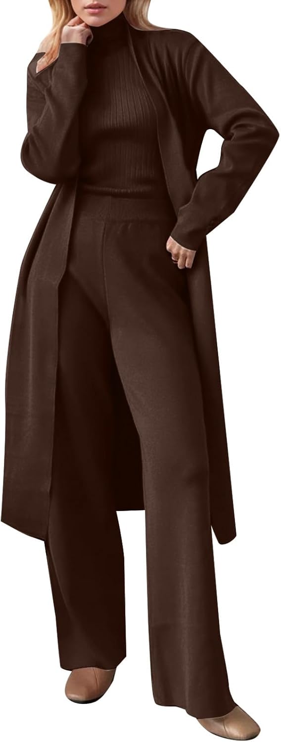 uhnmki Trendy Women's Trousers Suit Fashionable Tracksuit Set Comfortable Knitted Pant Outfit for Stylish Ladies