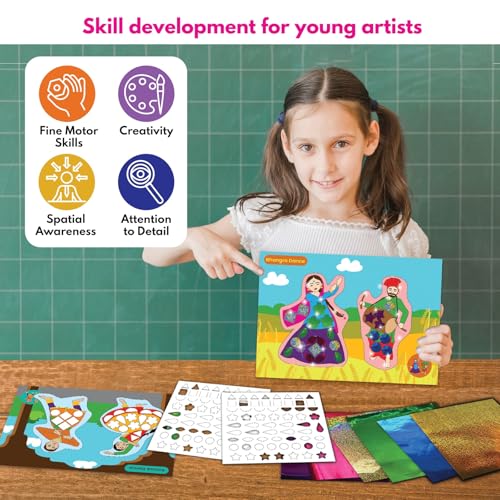Image of SparkLPlay DIY Craft Kit for Kids - Foil Fun. Arts and Crafts. Dances Theme Activity Set | Toys for Kids Ages 4-9 | Mess Free Creative Activities.