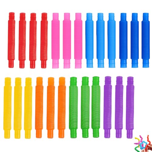 25 PCS Sensory Fidget Toys Colorful Ripple Shaped Pop Tubes Sensory Toys Used for Teen to Alleviate Autism and Anxiety Decompression Stretch Fidget Tubes(8 Colors)