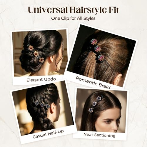 12 piezas pinzas de cabello trenzadas con piedras de cristal brillantes para mujeres y niñas, pinzas de cabello brillantes con flores de cristal, accesorios para peinados miniatura 2