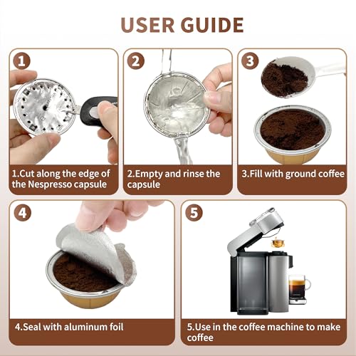 Reusable Pods Aluminum Foil Seals for Nespresso VertuoLine Capsules 100PCS, Refillable Aluminum Covers Foil Seals Lids for Nespresso Vertuo Compatible for Nespresso VertuoPlus Espresso Machine
