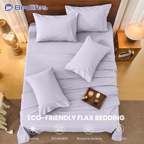 Image of Bedlifes 100% French Linen King Bed Sheet Set - 16 inch Deep Pocket, 4-Piece | Soft & Durable, Breathable & Cooling, Pure Flax Linen, OEKO-TEX Certified, Moisture-Wicking, Easy Care, Machine Washable