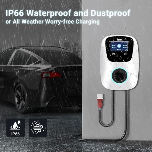Tera EV Charger Smart App with 32A Type 2 22kW or 11kW Home Charging Station 400V CE & TÜV Wallbox 7 m Charging Cable with Charger Holder App Control CEE 3-Phase Plug for All EVs and PHEVs W01 White