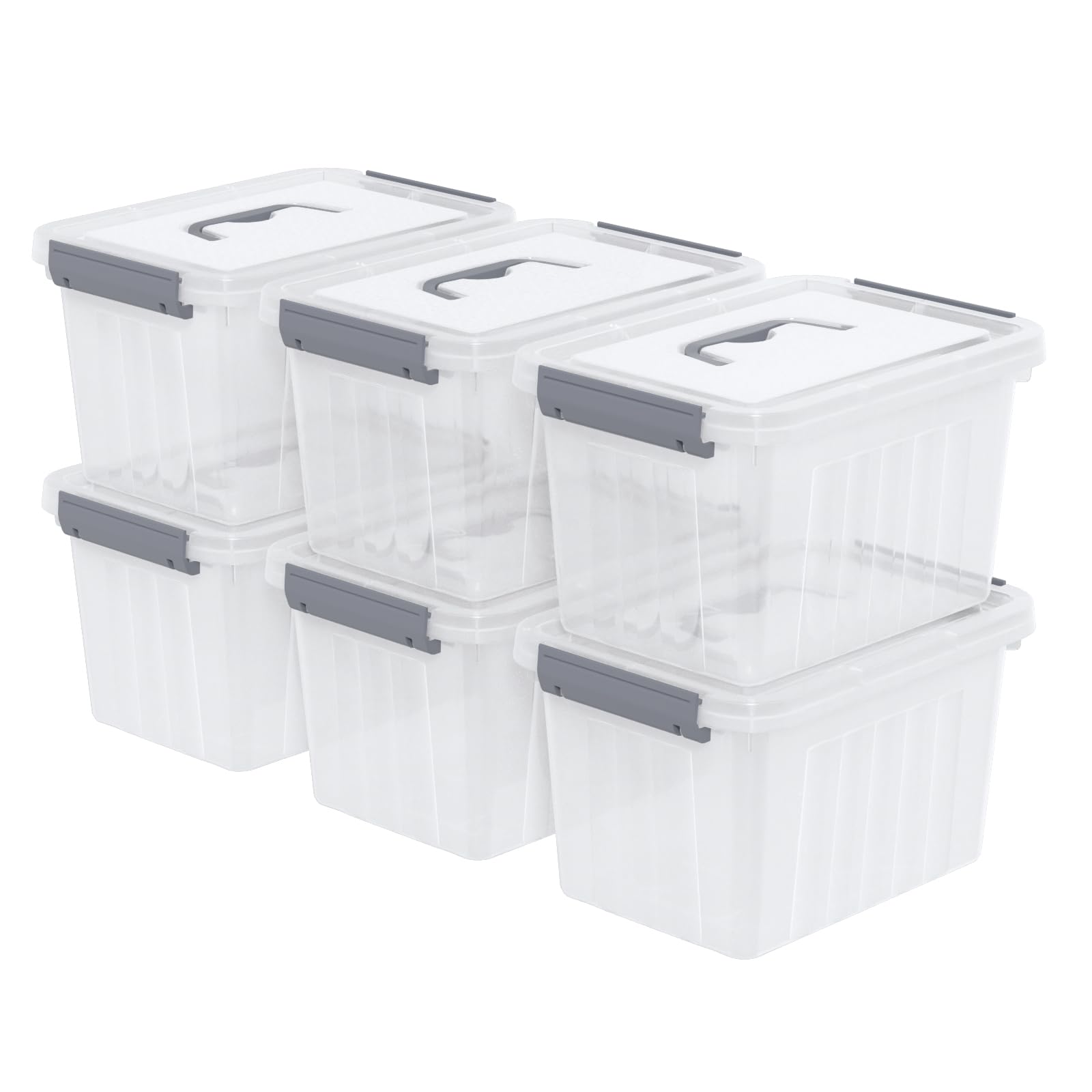Ponpong 3.5 L Clear Plastic Storage Box, Small Latching Box with Lid, 6 Packs