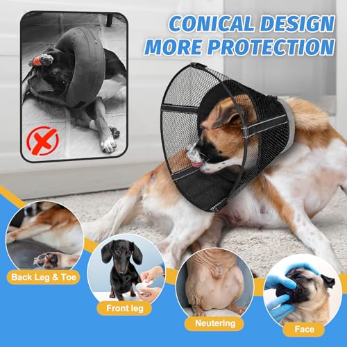 Image of Dog Cone Collar After Surgery to Stop Licking: Soft Grid Recovery Collar with Detachable Pad, Elizabeth Cone Alternative for Large Medium, Small Dogs, Normal Eating and Drinking,XS