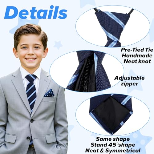 2 Psc Boy's Necktie Ties for Boys, Zipper Pre-Tied Adjustable Toddler Tie, Navy Blue & Black Kids Tie for School Uniforms, Wedding, Graduation3