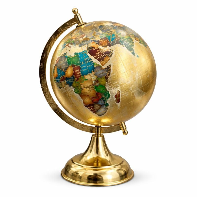 Premium Gold World Globe 8 Inch | 360° Rotating Desk Globe with Brass Base & Metal Meridian | Luxury Office & Home Decor | Educational-image-2