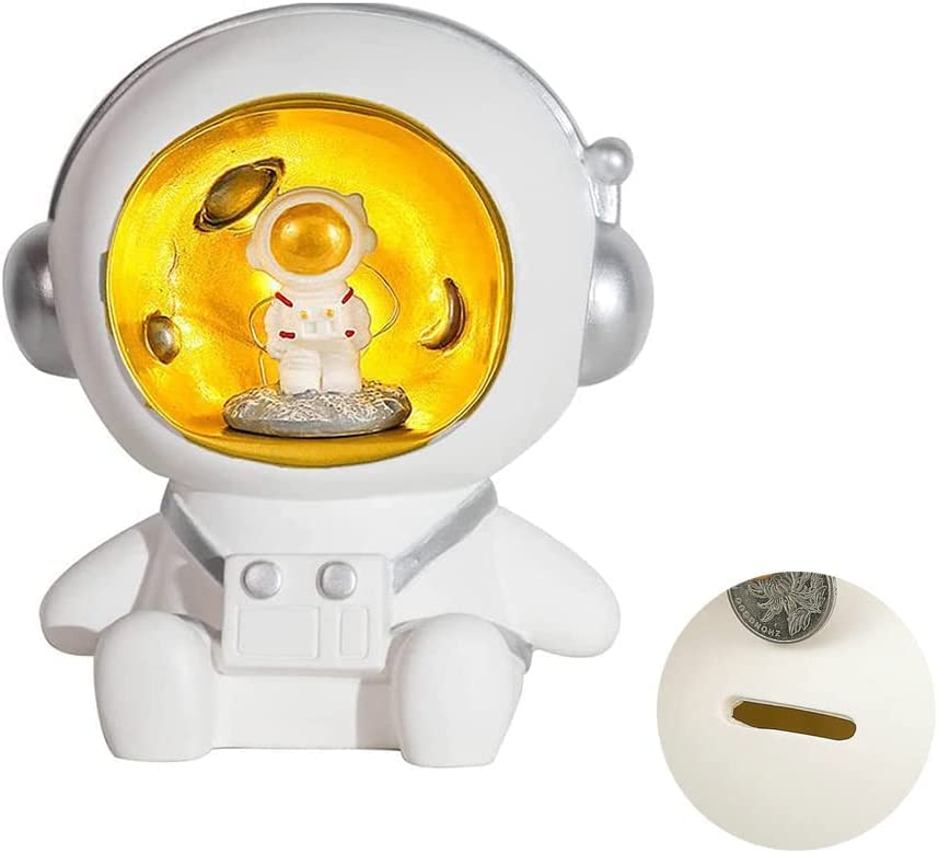 SYOSI Money Box for Kids/Adults, Astronaut Piggy Bank, Astronaut Figure Ornament, Resin Astronaut Planet Statues, Money Box Saving Jar, for Modern Decor, Cute Night Light for Home Office Bedroom Decor