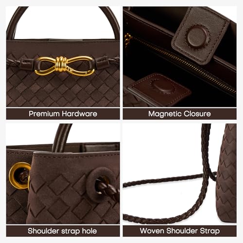Suede Woven Tote Bag for Women Leather Shoulder Handbag Designer Top Handle Purses(Khaki) by LEESTUTY - Image 6