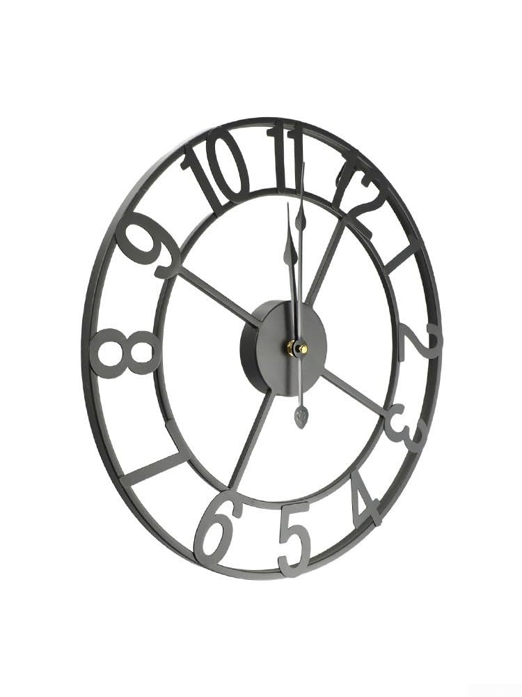 Eawfgtuw Reloj de pared de jardín al aire libre, reloj de pared de metal silencioso grande, reloj decorativo de esqueleto de metal para jardín, dormitorio, decoración del hogar (G)