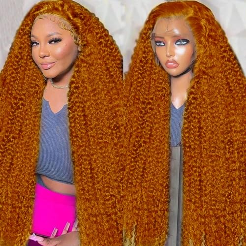 Image of Nsvnsv Ginger Wig Human Hair 13x4 deep wave Ginger Orange Lace Front Wigs Human Hair HD Transparent Lace Frontal 350 Colored Human Wig Pre Plucked 180% Density 26inch