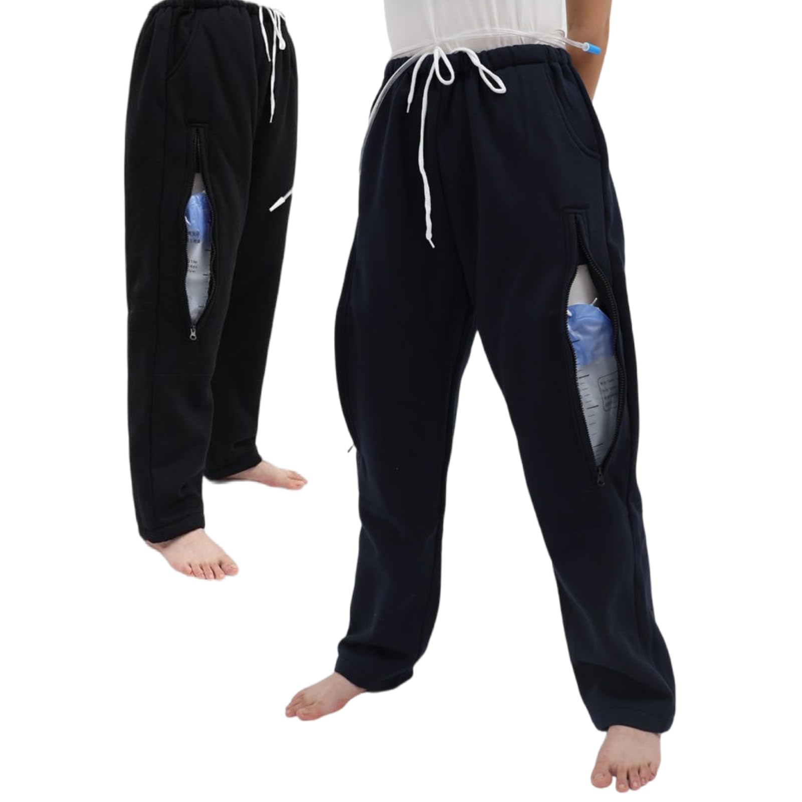 Catheter Leg Bag Pants for Men/Women, Urine Bag Holder Pants with 2 Zippered Side Pockets, Holding 2x2000ml Catheter Bag for Nephrostomy, Foley, Cystostomy, Enterostomy, Urostomy Patients (XL, Black)