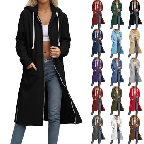SHOPESSA Long Hoodies for Women Long Sleeve Tunic Sweatshirts Zip Up Hooded Jacket with Pockets Fashion Fall Clothes