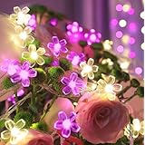 SITEDAN 桜 ストリングライト ソーラー イルミネーションライト 花 7M50電球 2組合計100球 ピンク＆ウォームホワイト LED 屋外 フラワー ガーデンライト 8モード 防水 クリスマスライト 飾りライト