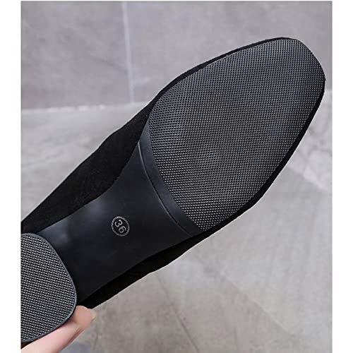 oiangi Knitted Ankle Boots for Women - Fashion Chunky Heel Round Toe Suede Slip-on Sock Mid Heel Short Booties Skinny Comfortable Casual Ladies Shoes4