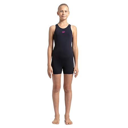 Speedo Essential Endurance+ Legsuit for Girls (Color: True Navy/Electric Pink)