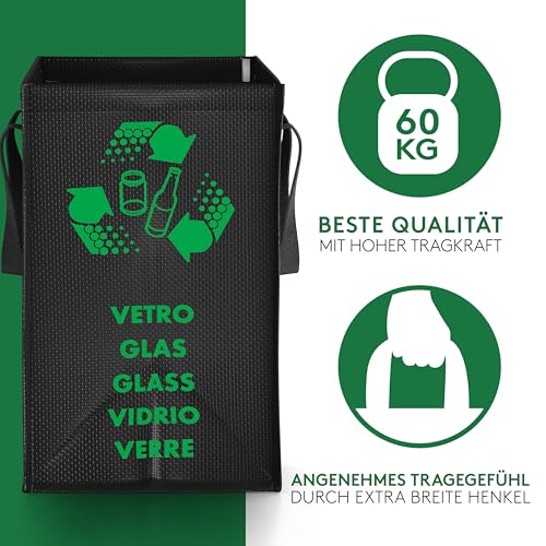 PTMS® Mülleimer 3 Fächer MAXI XL extra groß - Mülltonne als praktische Taschen für Papier, Glas & Plastik Müll - Abfalleimer Küche und Garage - Pfandflaschen Behälter - einfache Entleerung