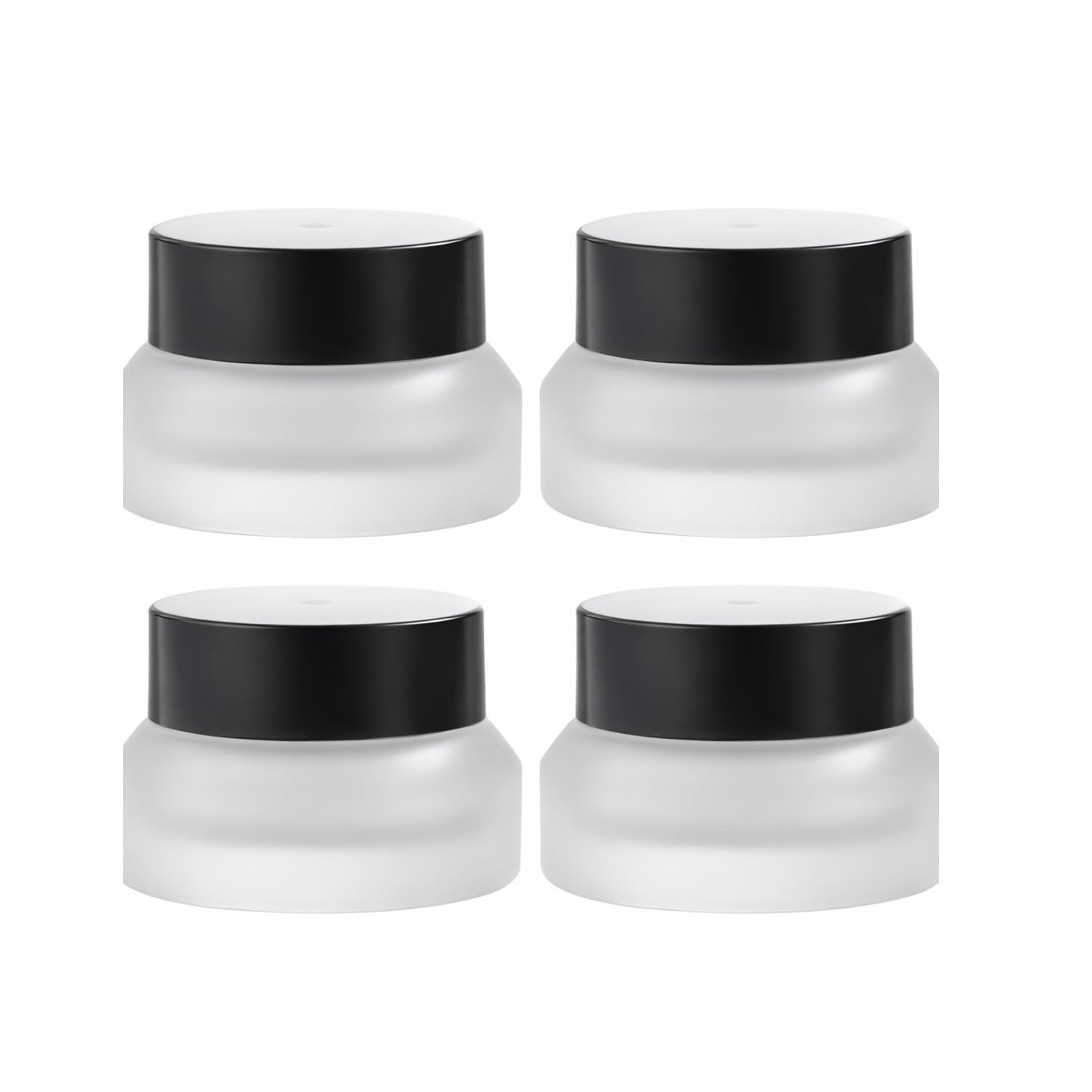 4Packs 15g Frosted Glass Cream Jars with Black Lids Slanted Shoulder Refillable Containers Empty Cosmetic Sample Pots for Balm, Salve, Eye Cream, Travel Skincare Storage