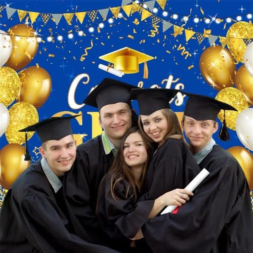 DASHAN 10x8ft Blue Gold Graduation Backdrop for Party Decorations Congrats Grad Banner Class of 2025 Backdrop for Photography Graduation Ceremony Background Cake Table Decor Photo Booth Props by DASHAN - Used condition - Image 3