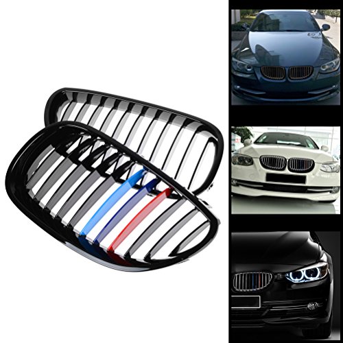 Left Right Glossy Black Painted M-Color Kidney Grille & Turn Signals Side Marker Light Smoke Lens Housing Compatible With 2004-2010 Bmw E60 E61 5 Series 4-Door #TOP1