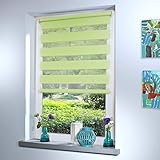 Doppelrollo Duo Rollo Jalousie Seitenzug Rollo Kettenzugrollo von Mass-Gardinen-Shop, Klemmfix ohne Bohren mit Klemmträger 55x150cm (Light Green)